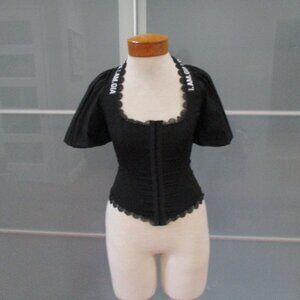 I. AM. GIA Corset Lace Detail Boned Short Sleeve Black Goth Blouse
